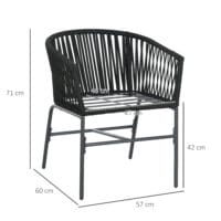 Gartenstühle im Boho-Stil, 2er-Set, bis 120 kg belastbar, Farbe Schwarz.
