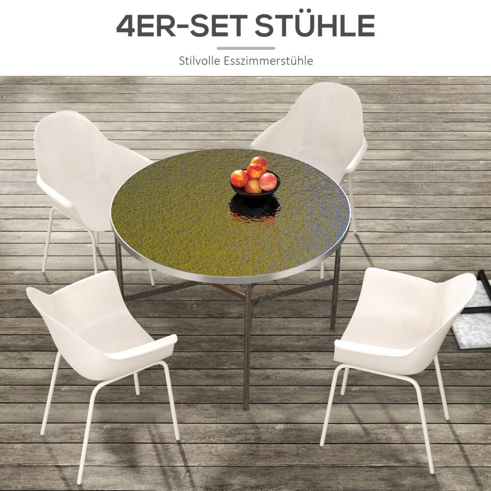 Gartenstuhl 4er-Set, stapelbar, belastbar bis 120 kg, Farbe Grau.