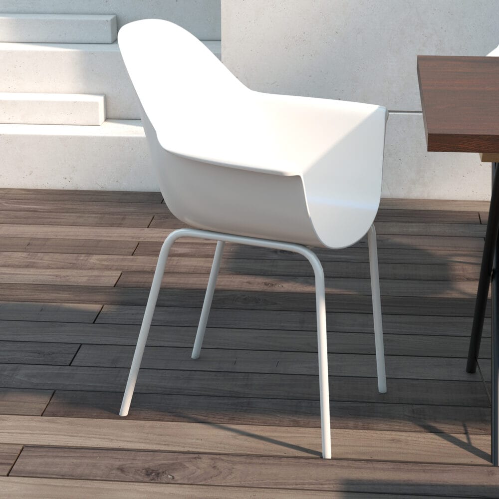 Gartenstuhl 4er-Set, stapelbar, belastbar bis 120 kg, Farbe Grau.
