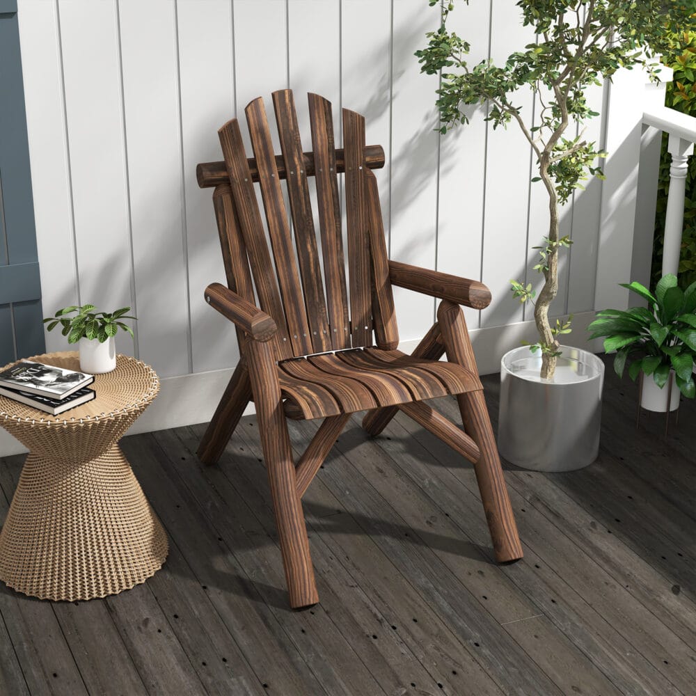 Gartenstuhl aus Holz im Adirondack-Stil, 83x68x101 cm, Farbe Braun.