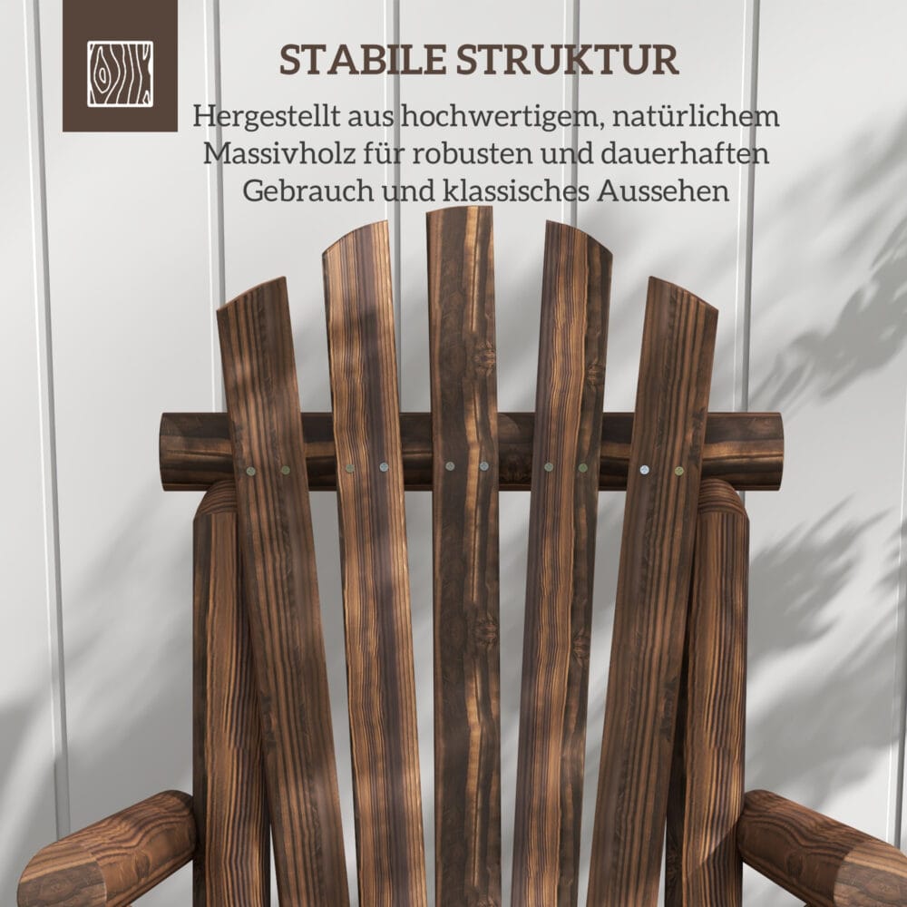 Gartenstuhl aus Holz im Adirondack-Stil, 83x68x101 cm, Farbe Braun.