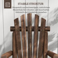Gartenstuhl aus Holz im Adirondack-Stil, 83x68x101 cm, Farbe Braun.