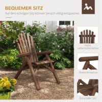 Gartenstuhl aus Holz im Adirondack-Stil, 83x68x101 cm, Farbe Braun.