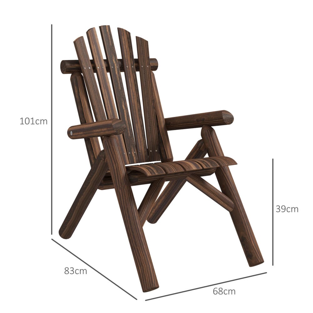 Gartenstuhl aus Holz im Adirondack-Stil, 83x68x101 cm, Farbe Braun.