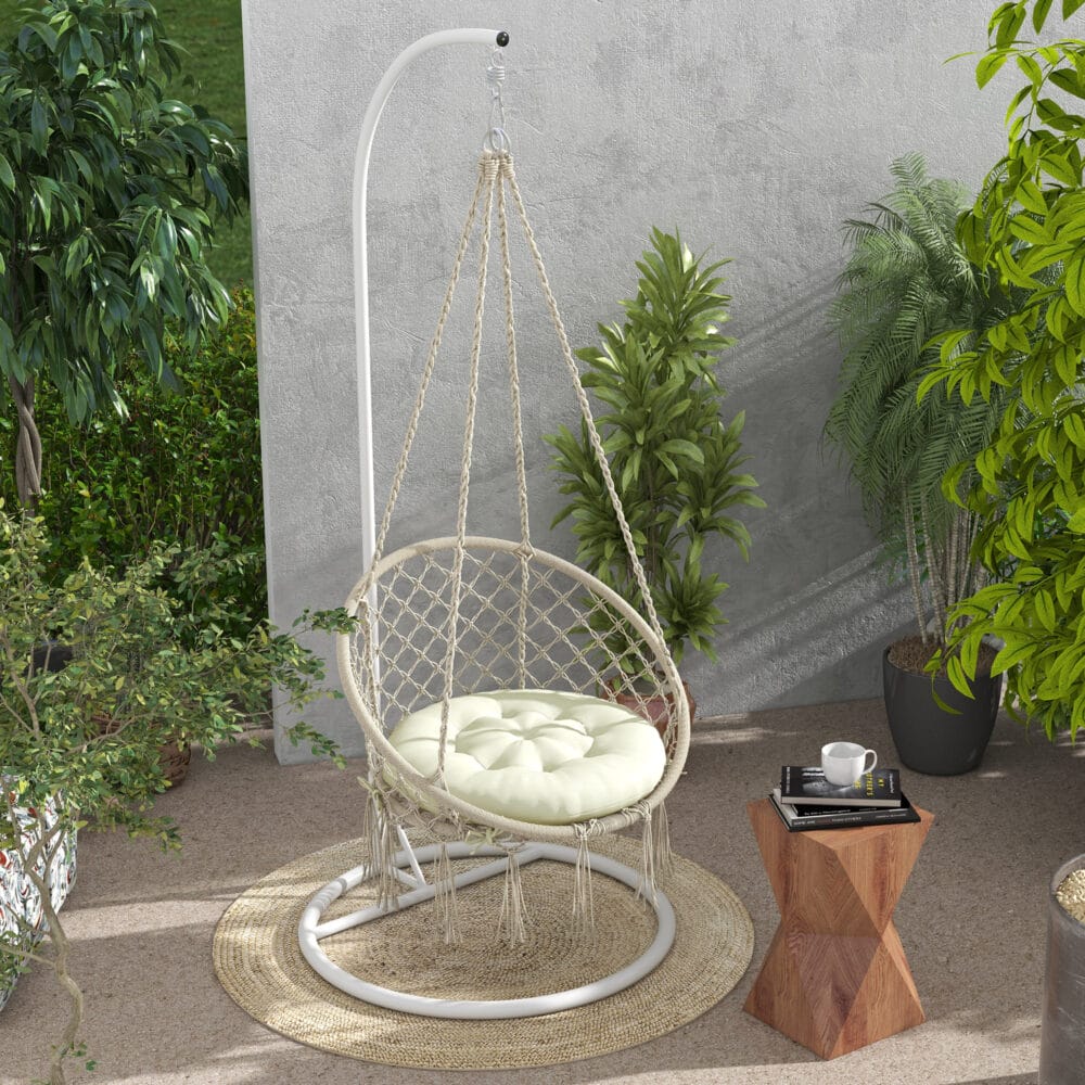 Gartenstuhlauflage mit 10 cm Polsterung für Mondstuhl, aus Polyester, Farbe Beige.