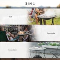 Gartentisch Mosaik mit Feuerschale und Grill