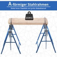 Blaues 2er-Set höhenverstellbarer Gerüstböcke, robust und vielseitig einsetzbar für Bau- und Renovierungsarbeiten.