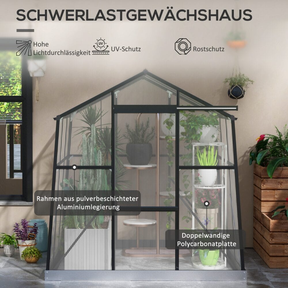 Gewächshaus Aluminium 192x192x204cm Treibhaus 3.68m²