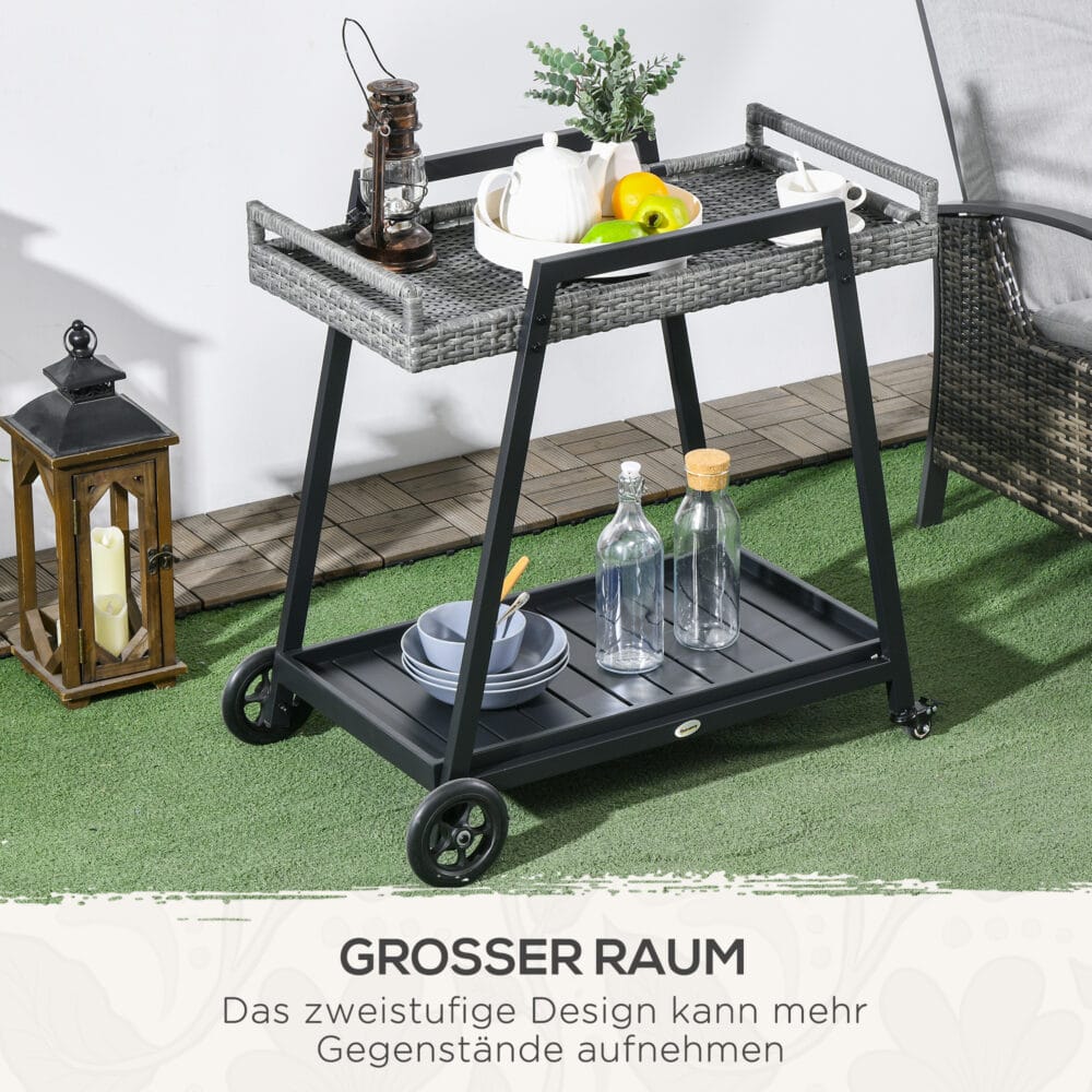 Grillwagen Servierwagen Trolley mit Ablage Grau-Schwarz