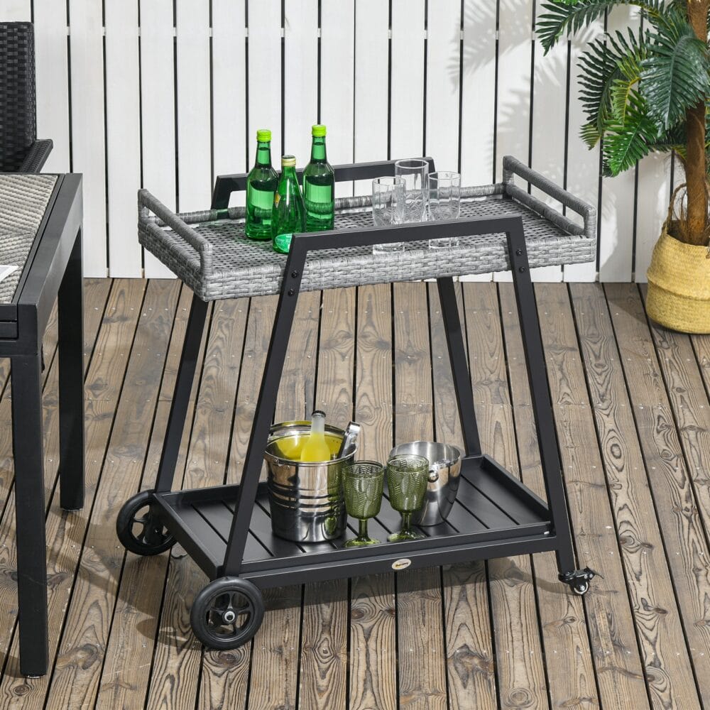 Grillwagen Servierwagen Trolley mit Ablage Grau-Schwarz