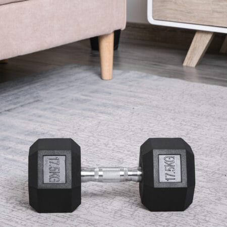 Schwarze Hexagon Gummihanteln 17,5kg für Krafttraining.