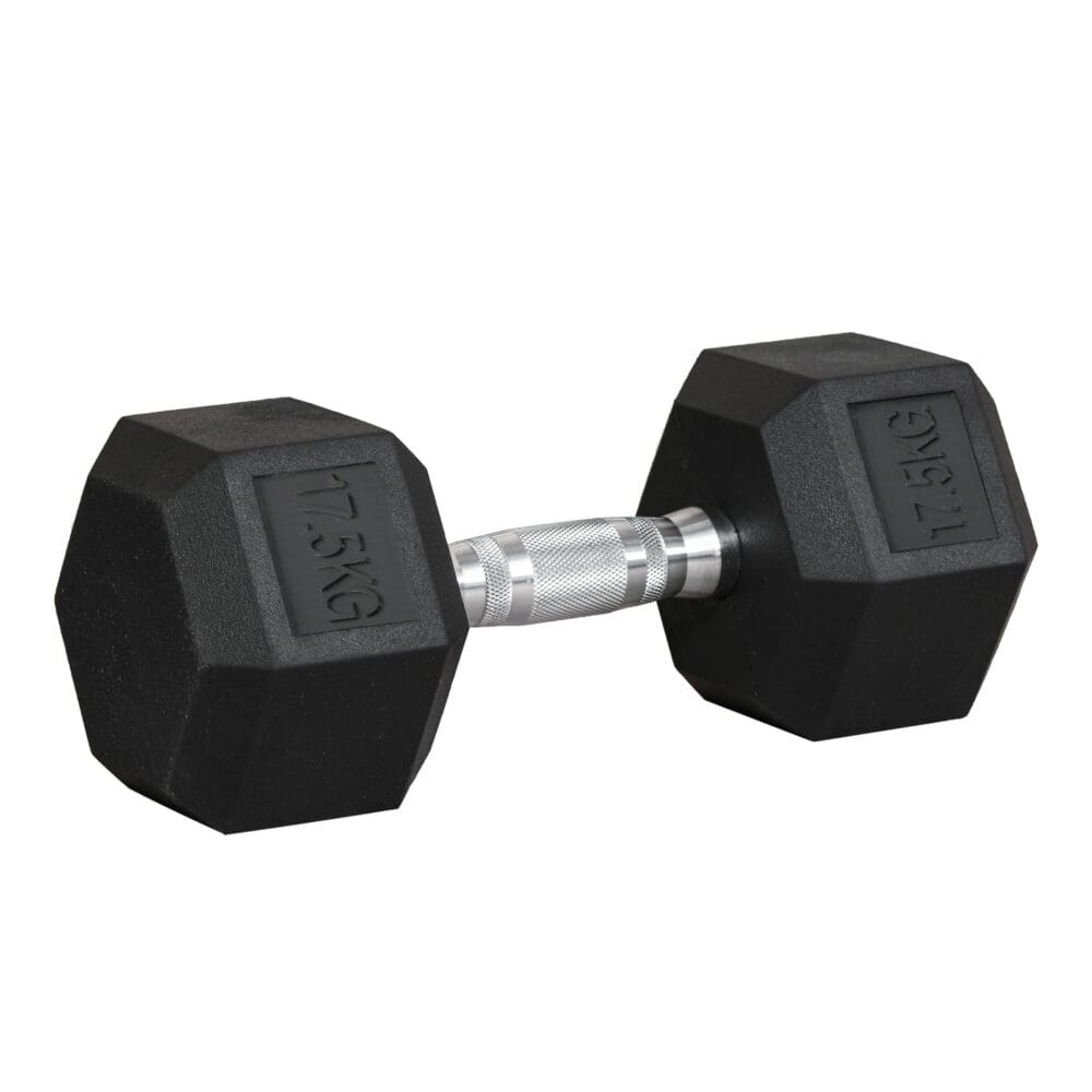 Schwarze Hexagon Gummihanteln 17,5kg für Krafttraining.