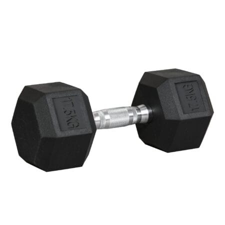 Schwarze Hexagon Gummihanteln 17,5kg für Krafttraining.
