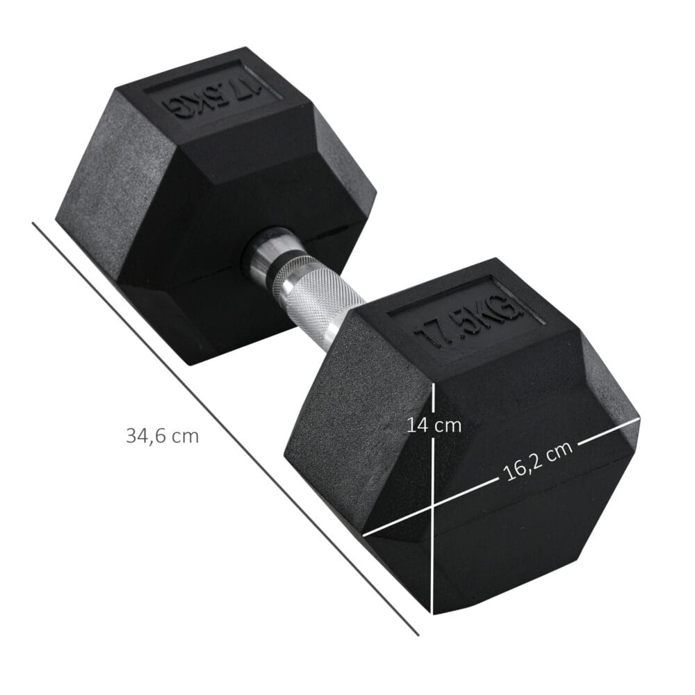 Schwarze Hexagon Gummihanteln 17,5kg für Krafttraining.
