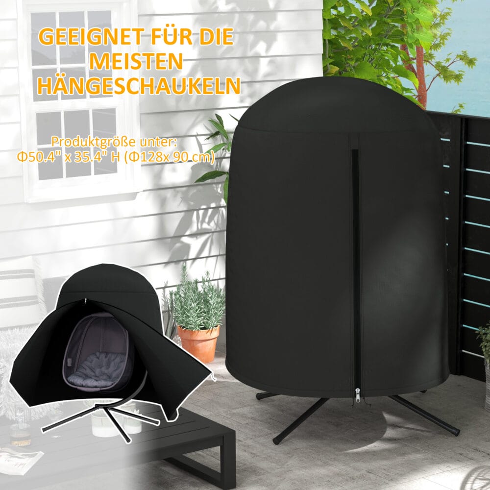 Hängesessel-Abdeckung Ø128x190 cm, wasserdicht mit UV-Schutz, Farbe Schwarz.