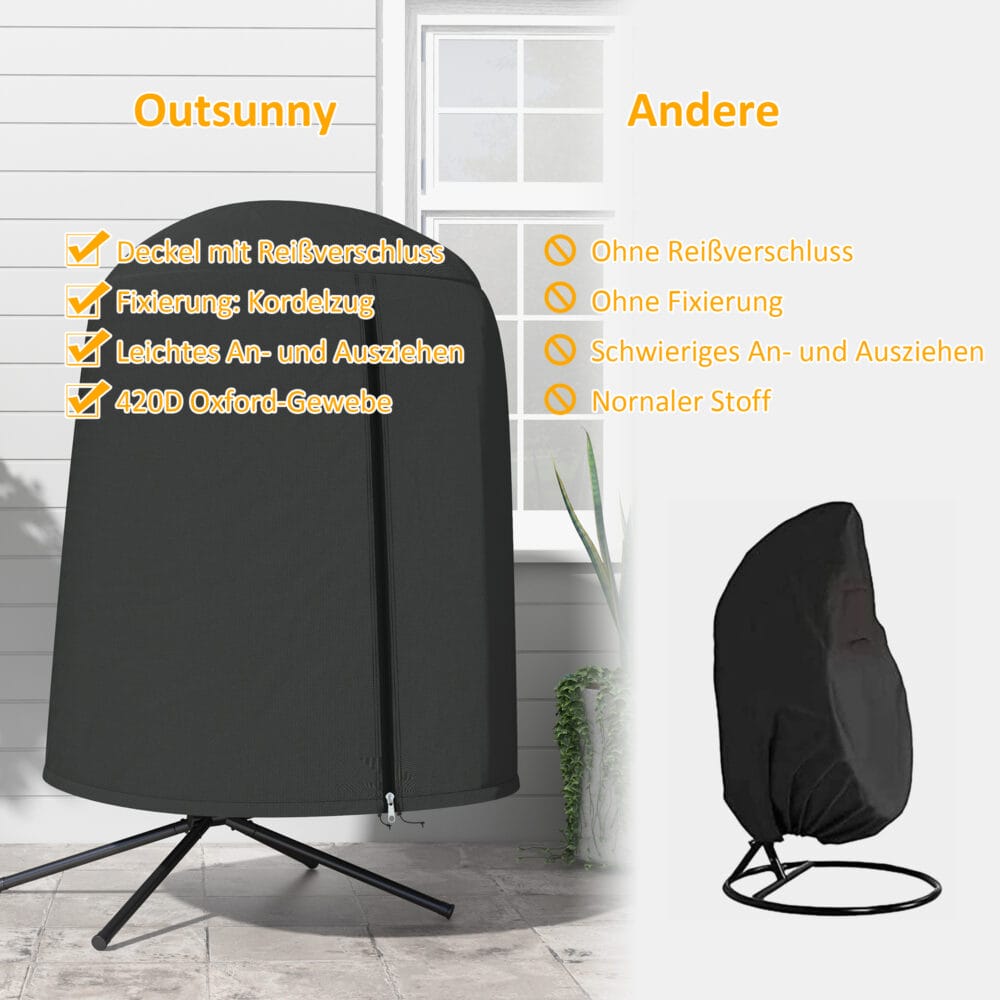 Hängesessel-Abdeckung Ø128x190 cm, wasserdicht mit UV-Schutz, Farbe Schwarz.