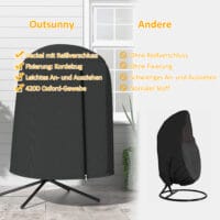 Hängesessel-Abdeckung Ø128x190 cm, wasserdicht mit UV-Schutz, Farbe Schwarz.