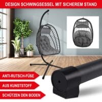 Klappbarer Hängesessel in Rattan-Optik, drehbar und wetterfest.