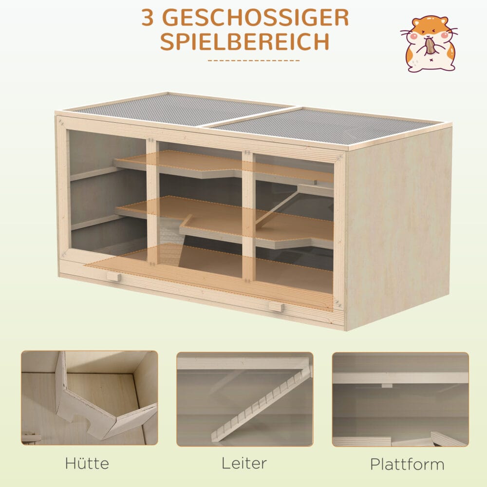 Naturholz-Hamsterkäfig, 115x57x55cm.