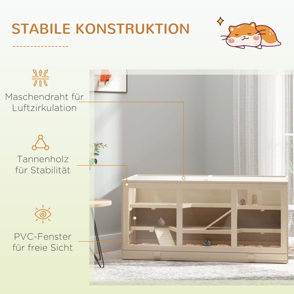Naturholz-Hamsterkäfig, 115x57x55cm.