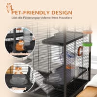 Schwarzer Hamsterkäfig mit Rädern, Röhren & Rampen für Rennmäuse & Hamster.