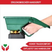 Handlicher 3L-Streuwagen mit einstellbarer Streubreite für Saatgut, Dünger oder Salz.