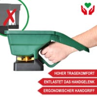 Handlicher 3L-Streuwagen mit einstellbarer Streubreite für Saatgut, Dünger oder Salz.