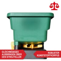 Handlicher 3L-Streuwagen mit einstellbarer Streubreite für Saatgut, Dünger oder Salz.