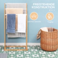 Freistehender Bambus Handtuchhalter mit 3 Stangen für Badetücher