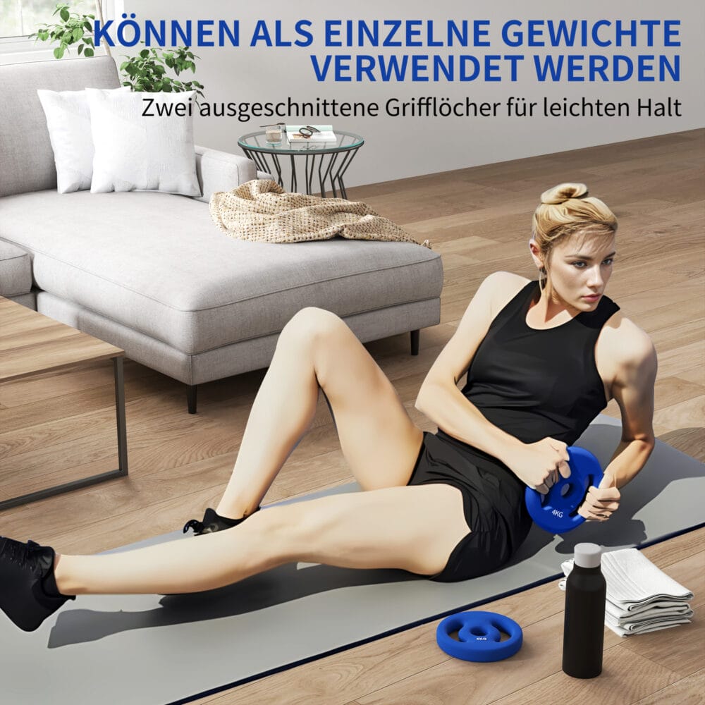 Blaues 2er-Set Hantelgewichte (2x4kg), Ø30mm.