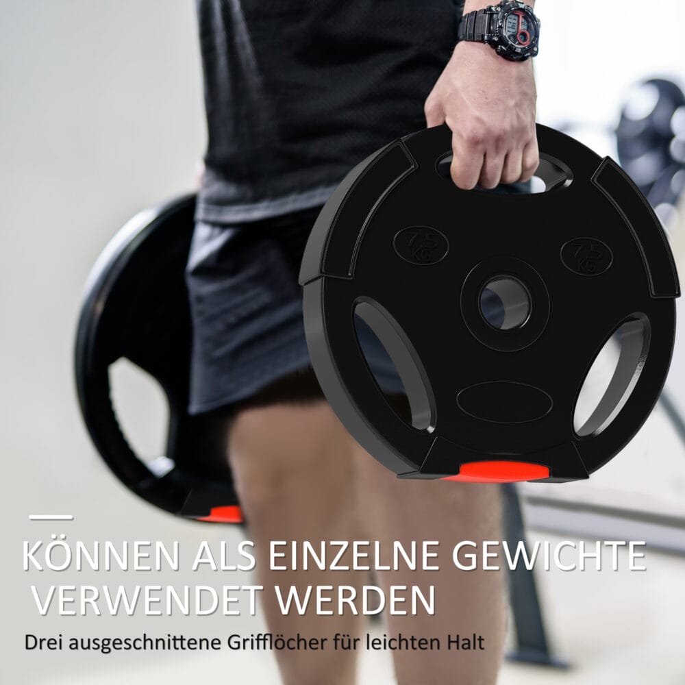 Schwarzes 4er-Set Hantelgewichte (2x5/75kg), Ø 30mm.