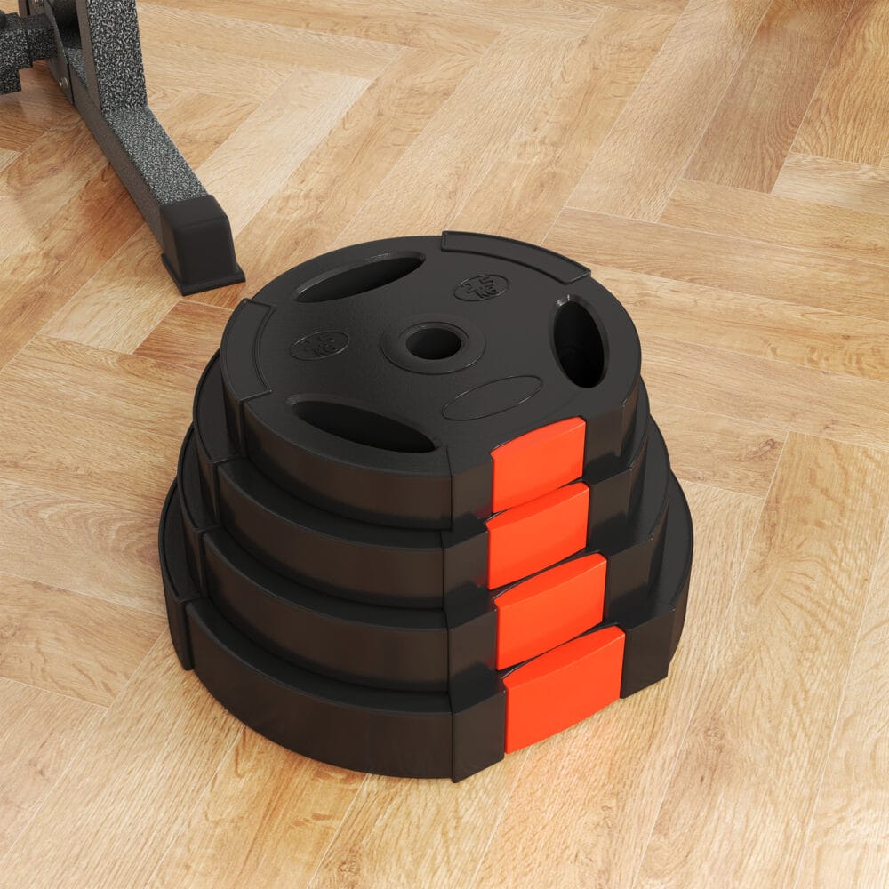 Schwarzes 4er-Set Hantelgewichte (2x5/75kg), Ø 30mm.