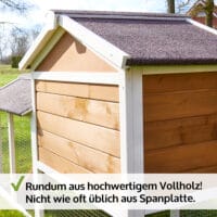 Stabiler Holzhasenstall mit Freigehege für gesunde Bewegung der Tiere.
