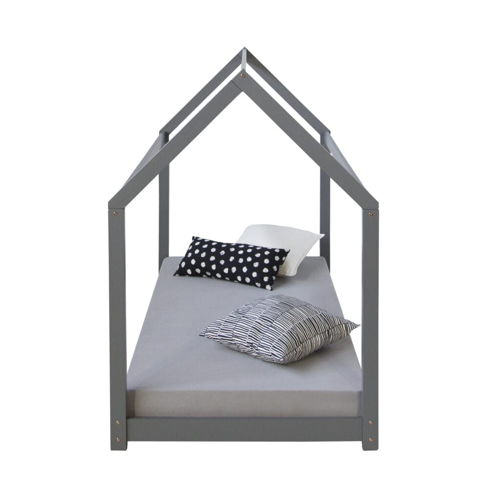 Hausbett Kinderbett 90x200cm aus Holz Grau