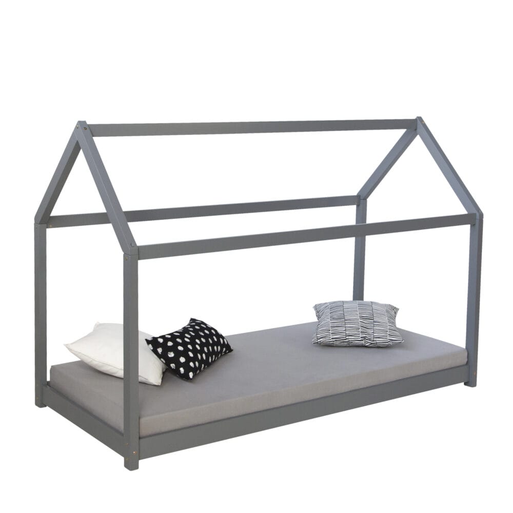 Hausbett Kinderbett 90x200cm aus Holz Grau