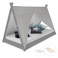 Hausbett Kinderbett 90x200cm aus Holz Grau