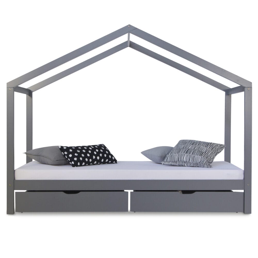 Hausbett Kinderbett 90x200cm aus Holz Grau