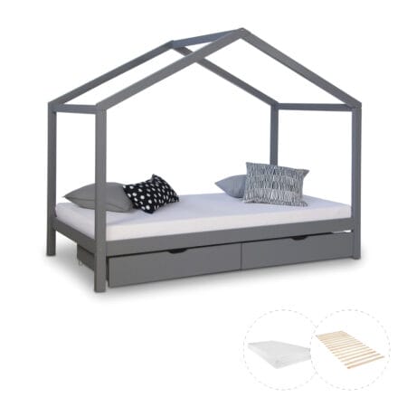 Hausbett Kinderbett 90x200cm aus Holz Grau