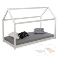 Hausbett Kinderbett 90x200cm aus Holz Weiss