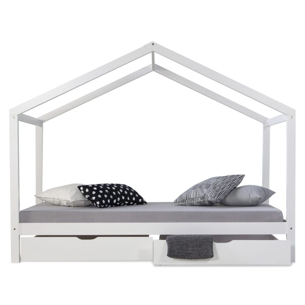 Hausbett Kinderbett 90x200cm aus Holz Weiss