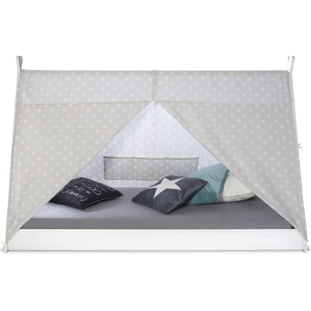 Hausbett Kinderbett 90x200cm aus Holz Weiss-Grau