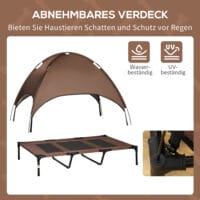 Kaffeefarbenes Haustierbett mit Baldachin, 122x92x108cm.