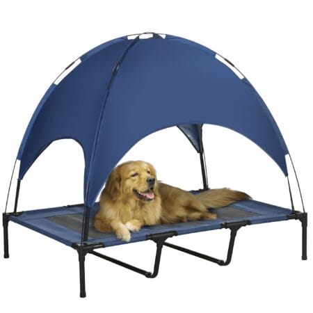 Dunkelblaues Haustierbett mit UV-Schutz für mittelgroße Hunde.