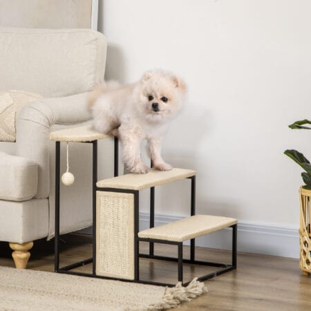 3-stufige Haustiertreppe mit Kratzbrett aus Sisal.