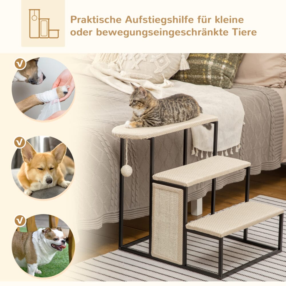 3-stufige Haustiertreppe mit Kratzbrett aus Sisal.