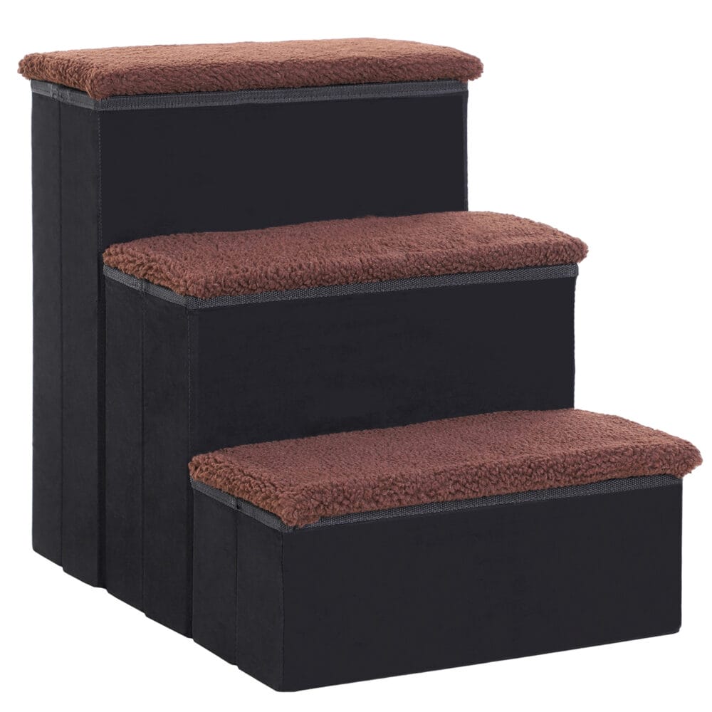 Schwarze faltbare Haustiertreppe, Masse 40x54x48cm, hilft älteren oder kleinen Haustieren beim Erreichen höherer Plätze.