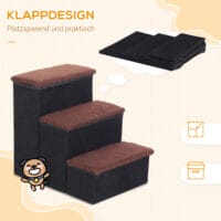 Schwarze faltbare Haustiertreppe, Masse 40x54x48cm, hilft älteren oder kleinen Haustieren beim Erreichen höherer Plätze.