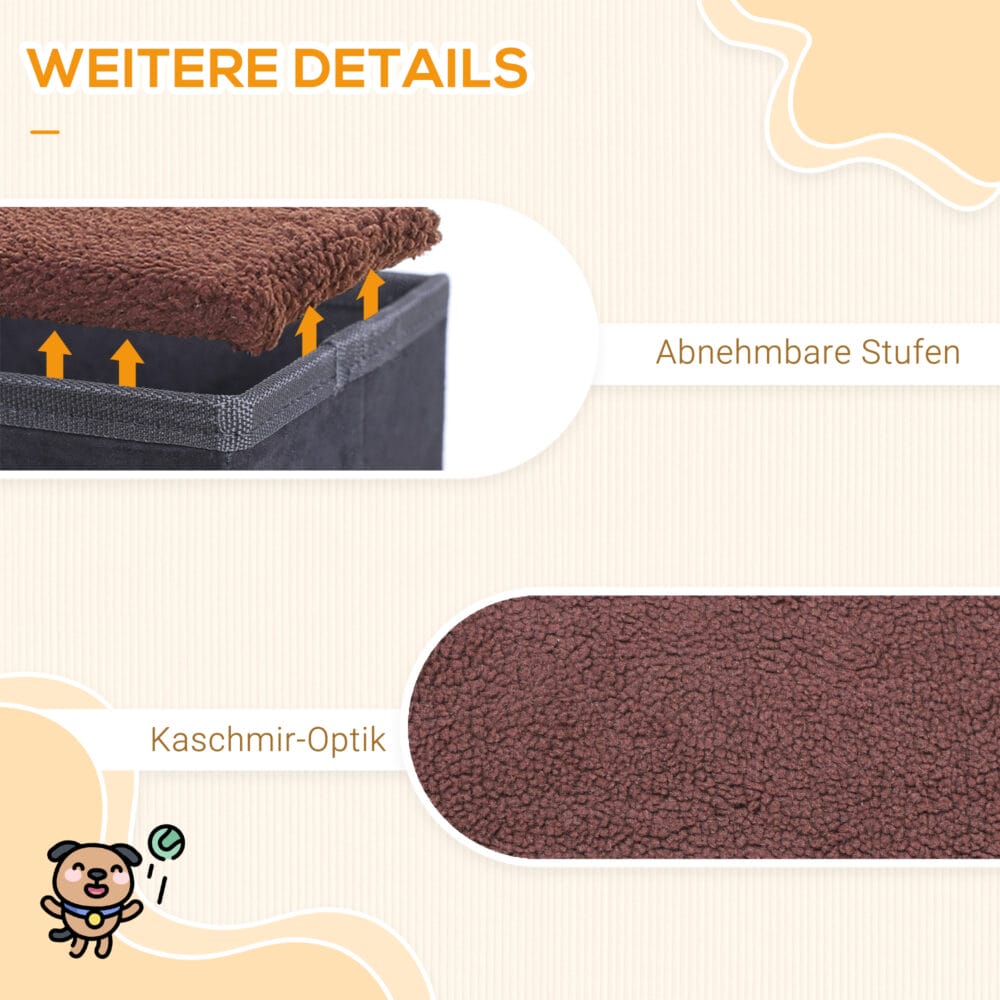 Schwarze faltbare Haustiertreppe, Masse 40x54x48cm, hilft älteren oder kleinen Haustieren beim Erreichen höherer Plätze.