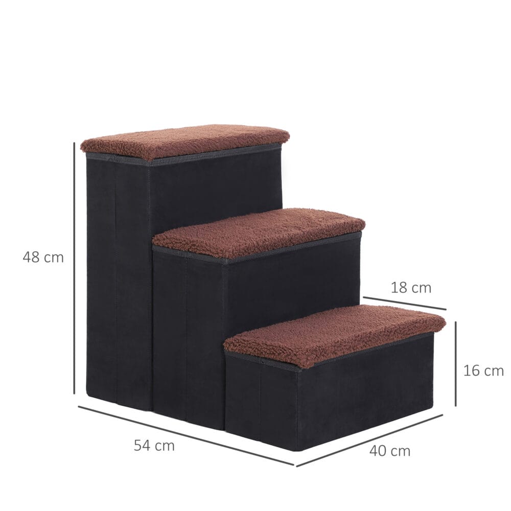 Schwarze faltbare Haustiertreppe, Masse 40x54x48cm, hilft älteren oder kleinen Haustieren beim Erreichen höherer Plätze.