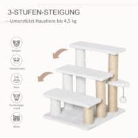 Weiße 3-stufige Haustiertreppe mit Kratzbaum für Katzen & Hunde.